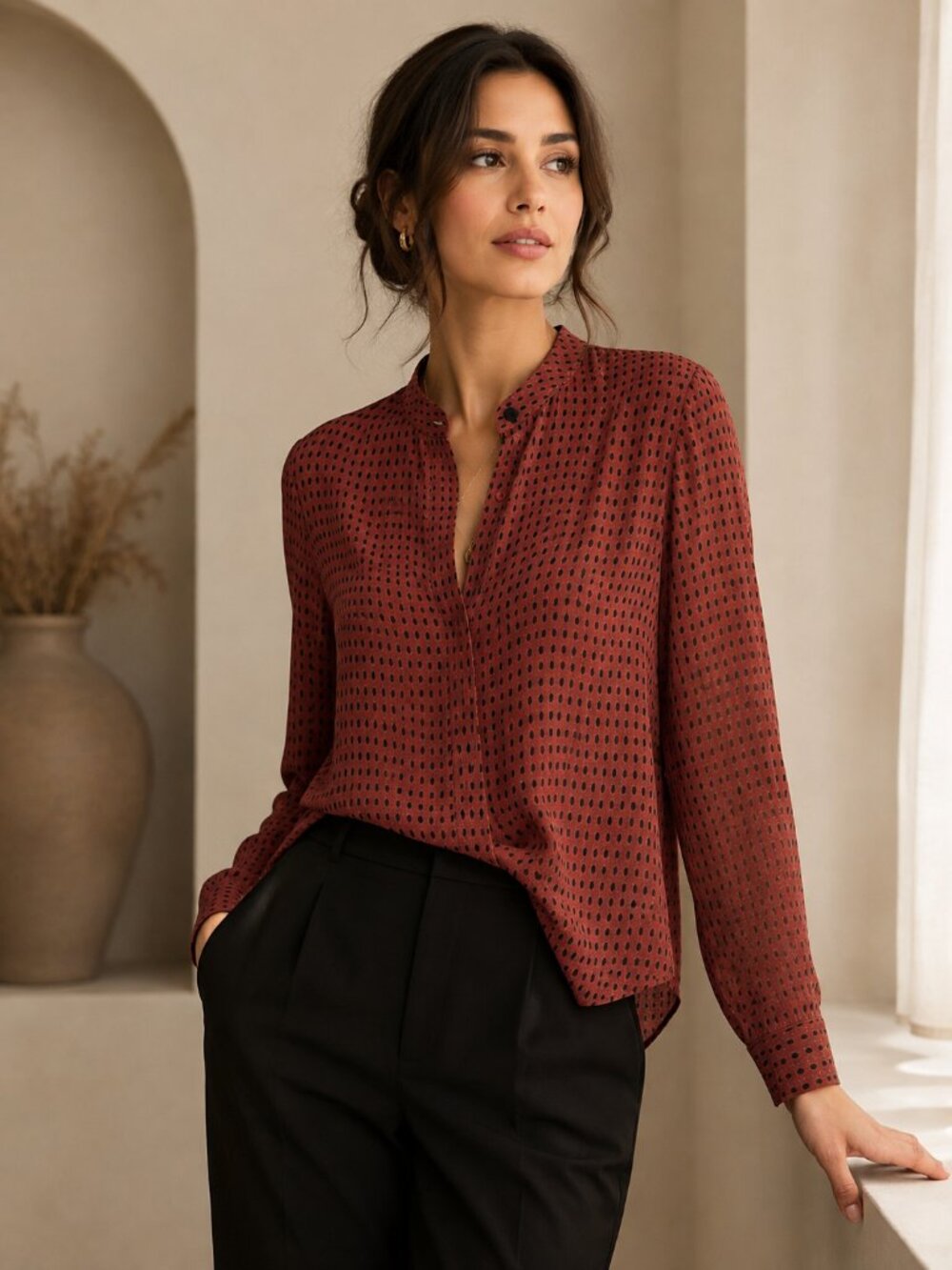 Coldwater Creek 100% Silk Rust-Orange Blouse Size S